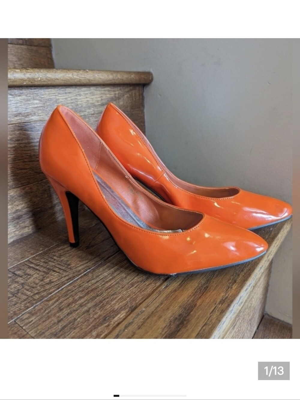 Rare Orange Pumps Pointy toe orange patent heels by Red circle. Women's size 10